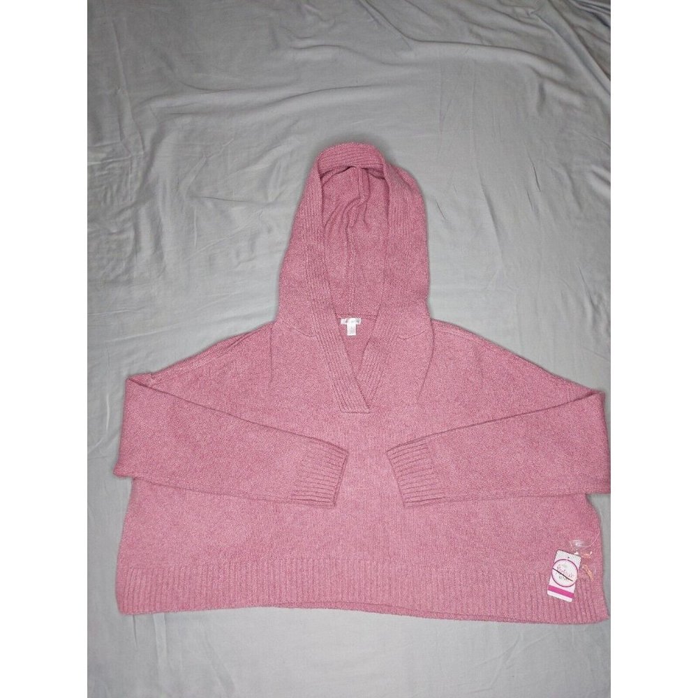 Flirtitude Womens Sweater LARGE Hooded Active Cropped Super Soft Pink NWT